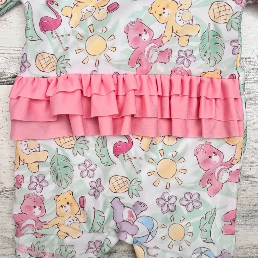 🍄 3/$15 Care Bears Baby Rashguard One Piece 0-3M Long Sleeve Ruffle Butt Swim